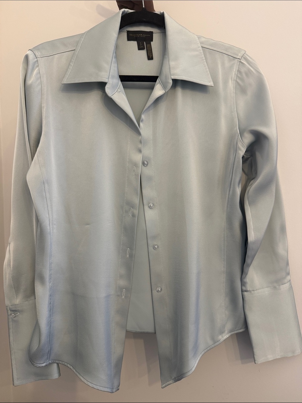 Donna Karan New York Satin Button-Up Shirt Gray Small